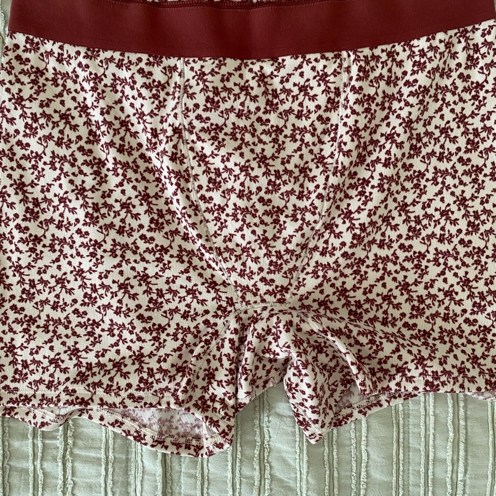 American Eagle Outfitters Cream Floral Tank & Short Sleep Set with Red Accents - Picture 4 of 5